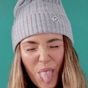 Michael Kors Grey Ribbed Knit Pom Pom Beanie